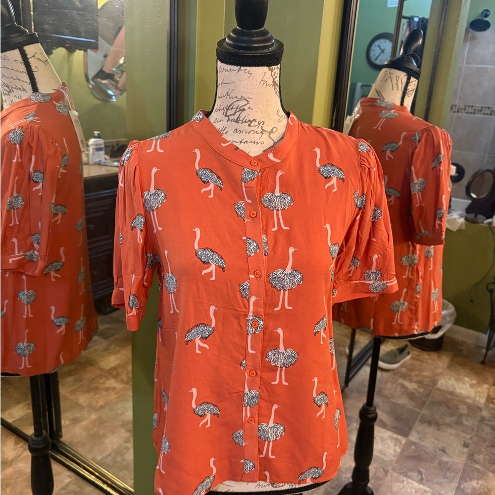 Orange Ostrich Print Blouse